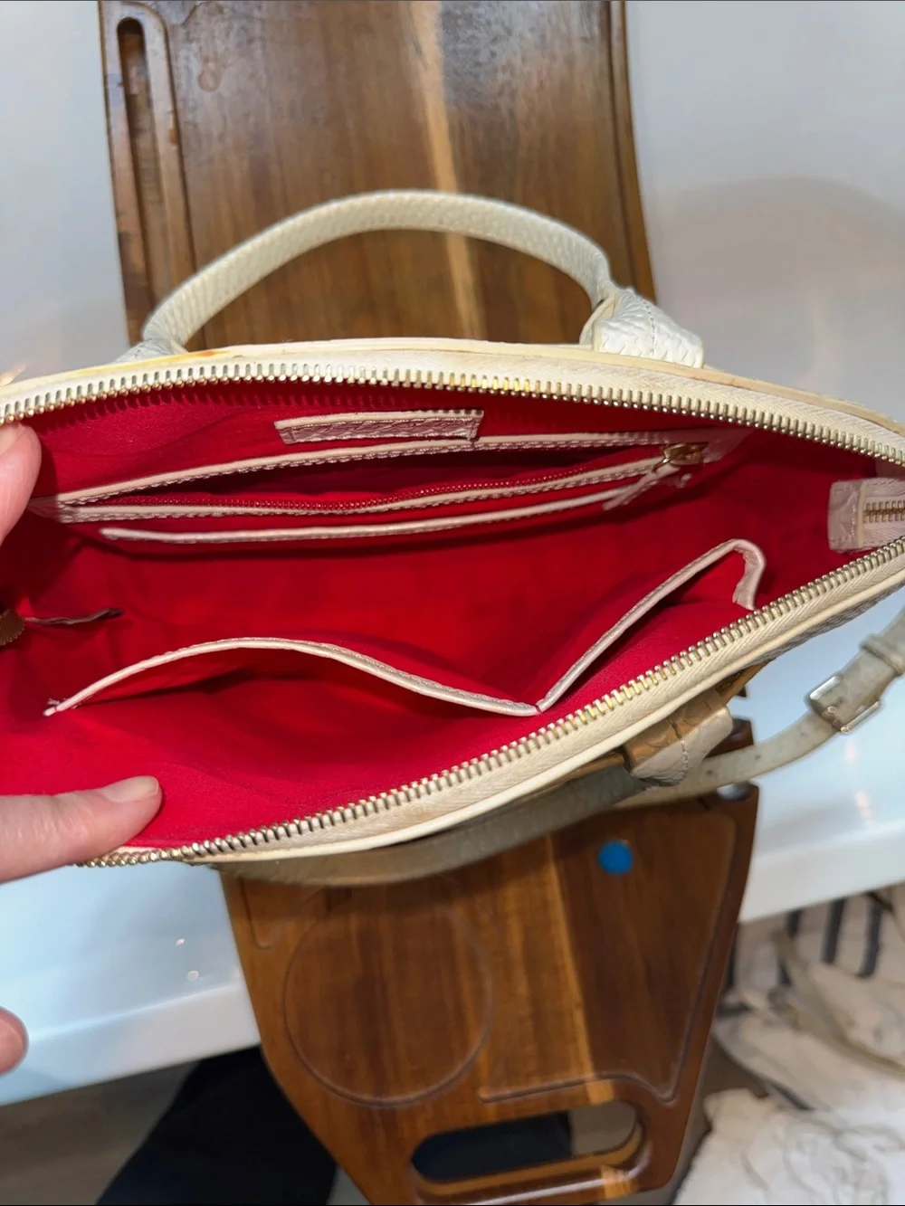 Dooney & Bourke Cream Textured Satchel with Removable Strap